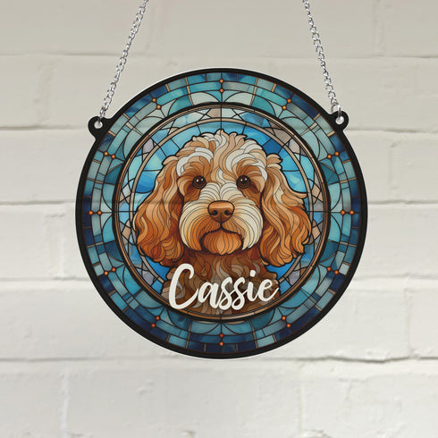 Cockapoo Golden Personalised Stained Glass Effect Suncatcher